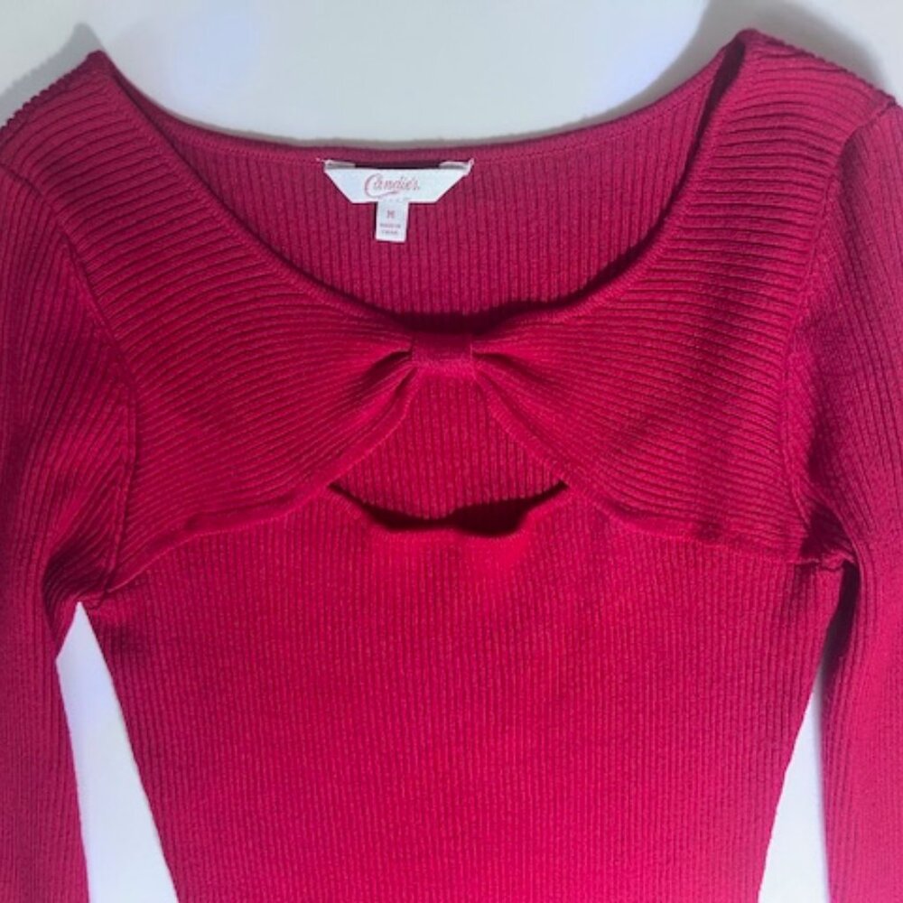 RED STRETCH KNIT FITTED RIBBED SWEATER MEDIUM